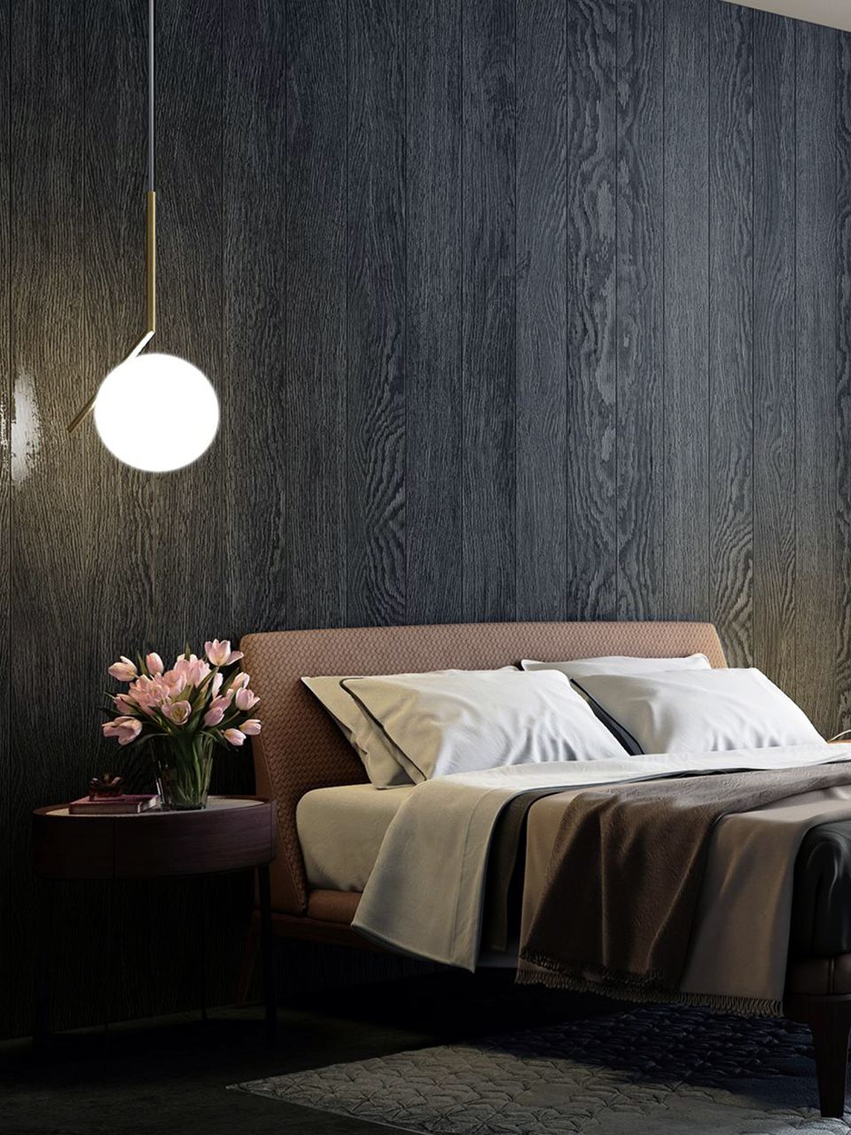 Mesita de café en esquina con jarrón de flores